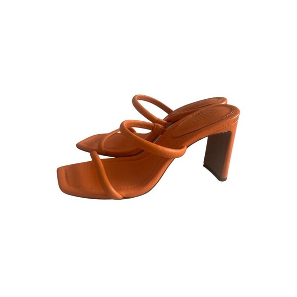 SCHUTZ Orange Leather Double Strap Sandals Heels Size 7.5 - Picture 2 of 11